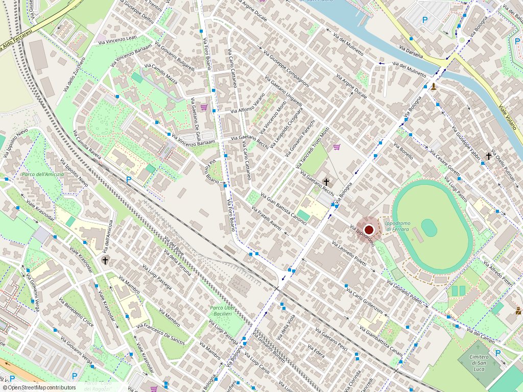 Mappa della zona: la sede del Borgo San Luca in via Ippodromo 31, accanto all'Ippodromo di Ferrara